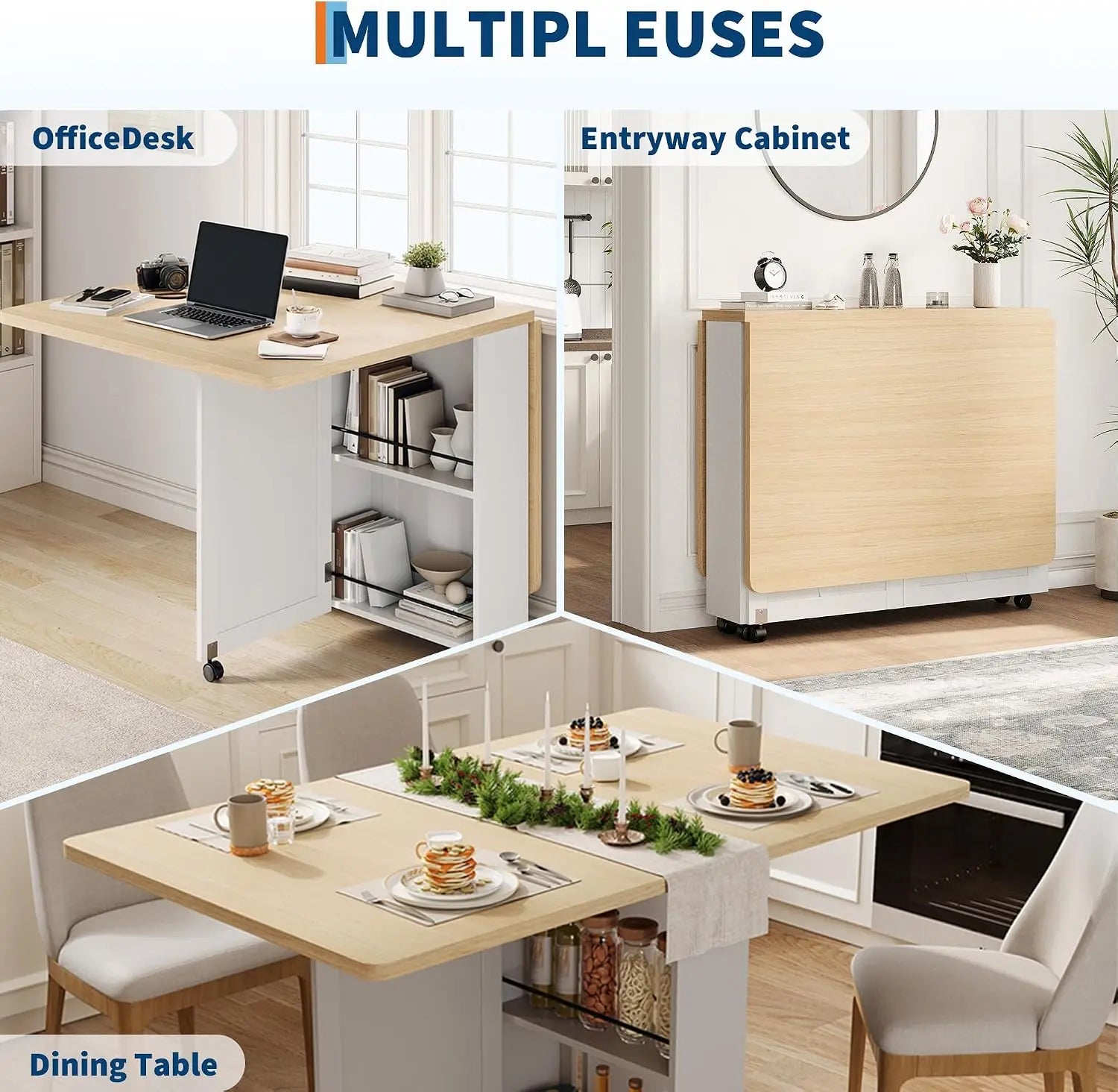 Garvee Folding Dining Table — Space-Saving Square Design with Storage