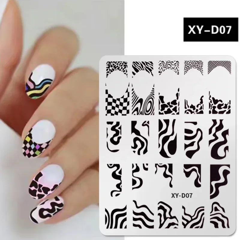 dawndesslo Nail Art Stamping Plate — Floral and Stripe Design Template