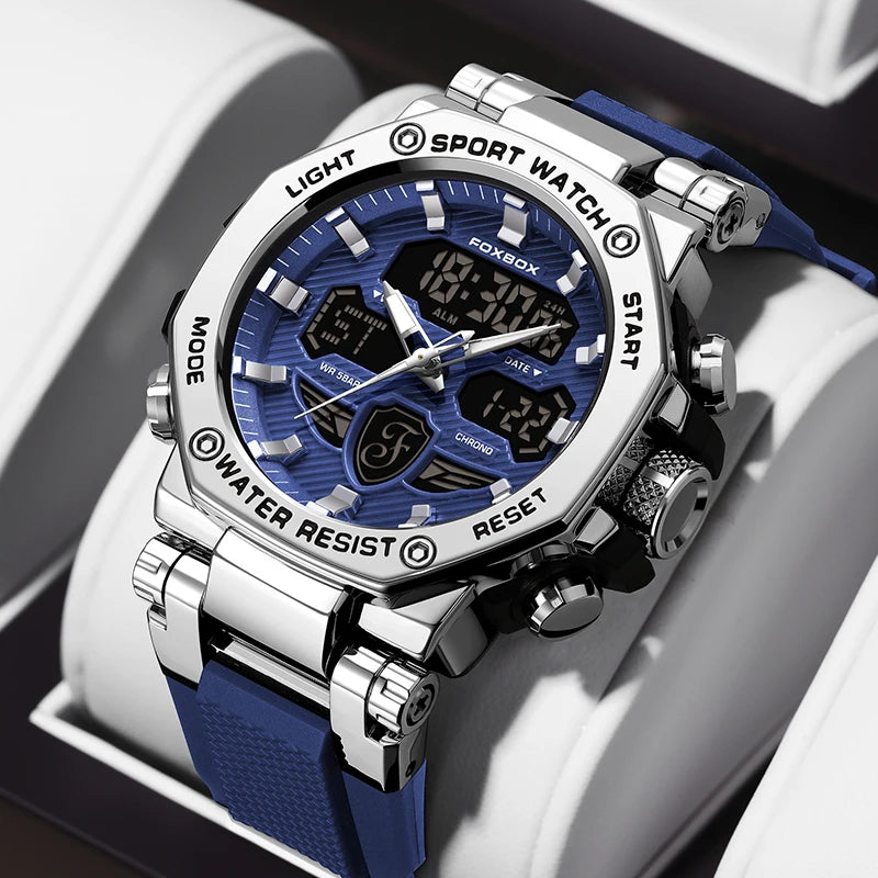 foxbox Men's Dual Display Sport Watch — Luminous Quartz Analog-Digital Timepiece
