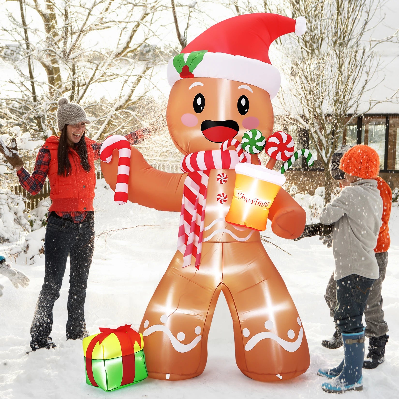 HiMISS 8ft Gingerbread Man Inflatable — Glowing Christmas Yard Decor