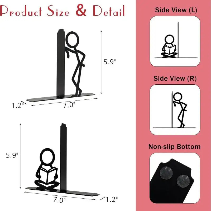 Abstract Metal Bookends — Heavy Duty Non-Slip Desktop Organizer