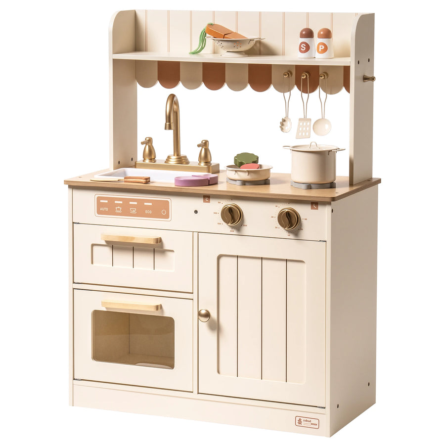 Robud Wooden Play Kitchen Set — Pretend Play Toy with Accessories, Beige