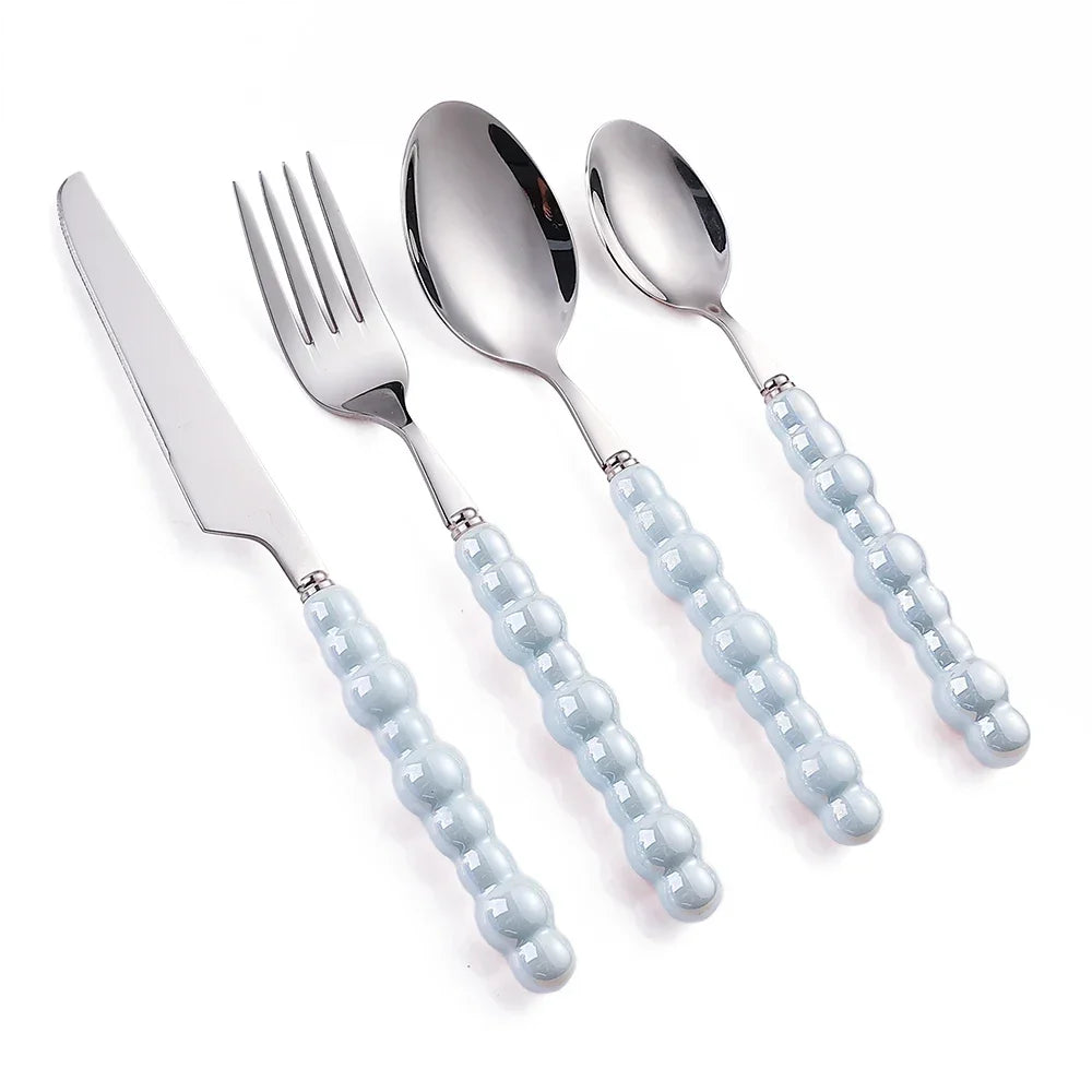 Luxury Ceramic Pearl Handle Cutlery Set — Stainless Steel Spoon and Fork Set