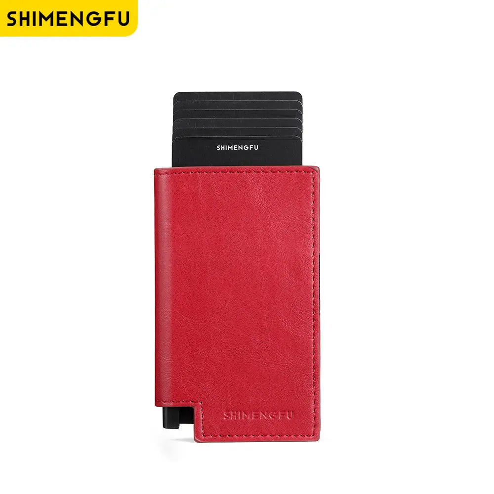 SHIMENGFU Slim RFID Card Holder — Minimalist Leather Wallet & Money Clip