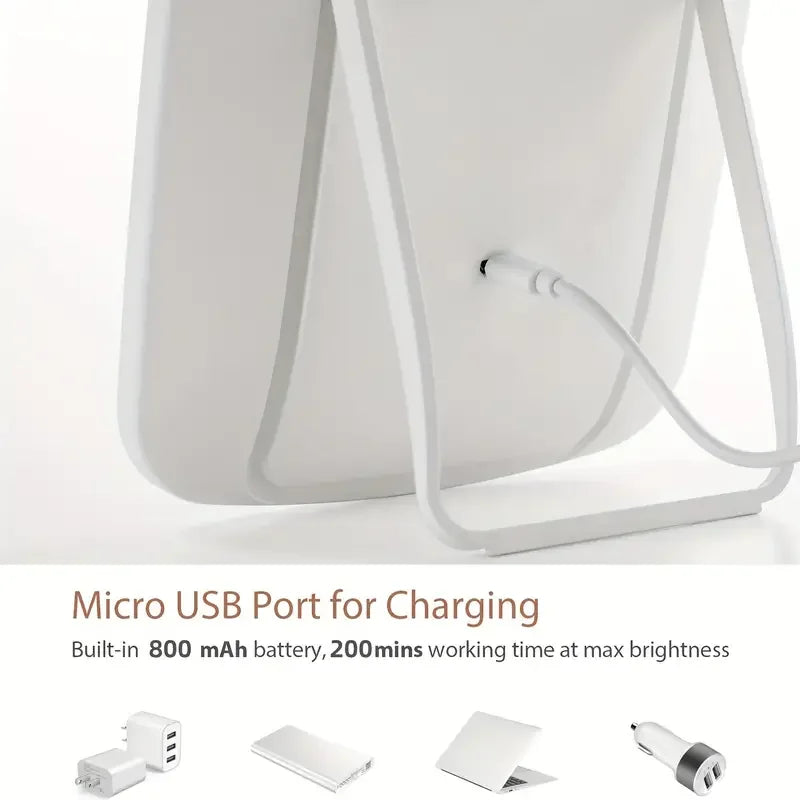 LED Makeup Mirror — Portable Folding Desktop Vanity with 3 Light Modes