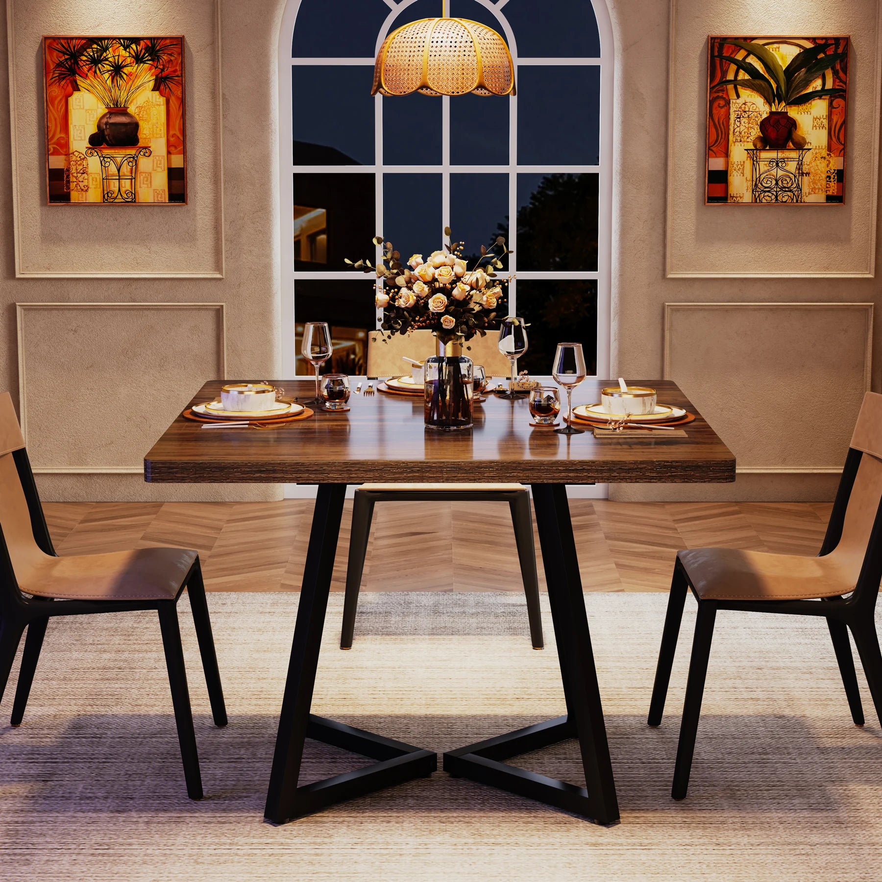 Tribesigns Square Dining Table — Industrial Wood & Metal Kitchen Table