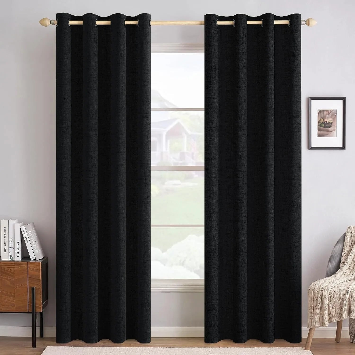 Linen Textured Blackout Curtains — Thermal Insulated Window Drapes