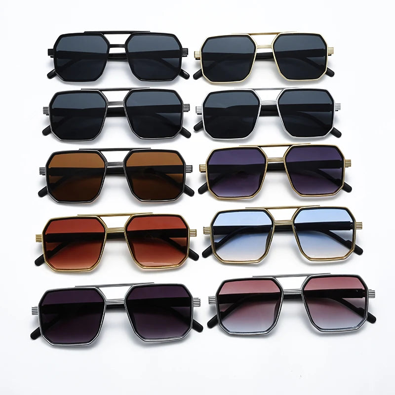 Julyrays Polygonal Double Beam Eyewear — Retro Trendy Large Frame Glasses