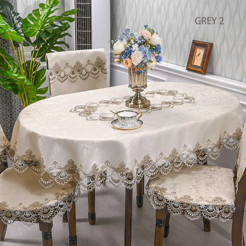 BATTILO Oval Macrame Lace Tablecloth — Embroidered Floral Dining Decor