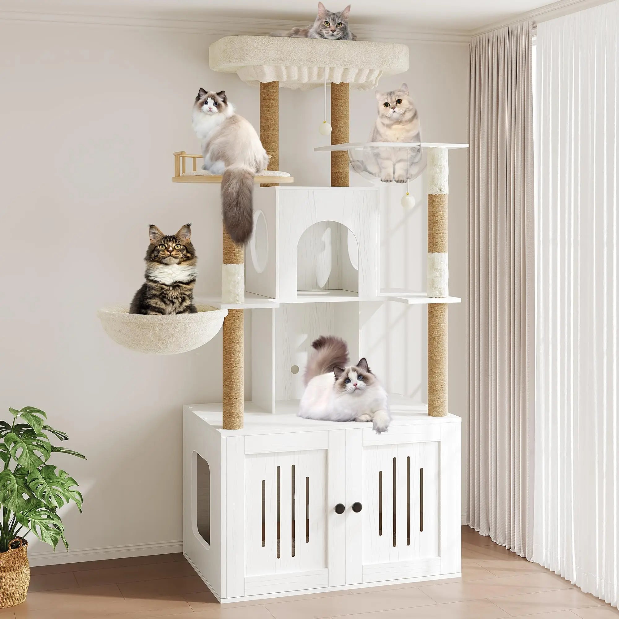 HOSSLLY Multi-Level Cat Tree — Hidden Litter Box & Sisal Scratching Posts