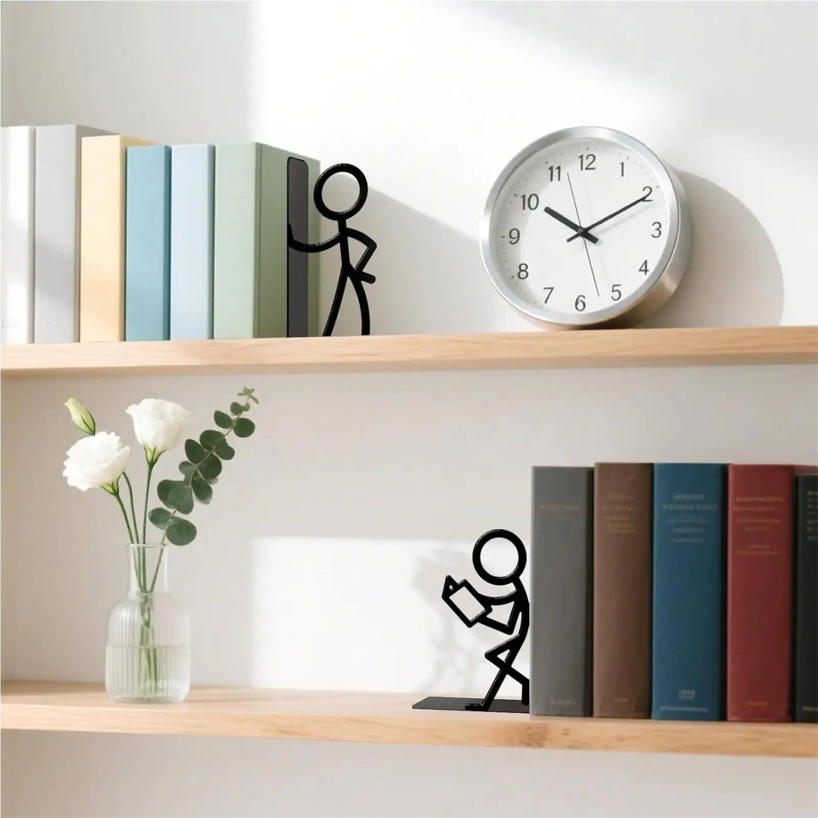 Metal Character Design Bookends — Decorative Iron Shelf Support Set