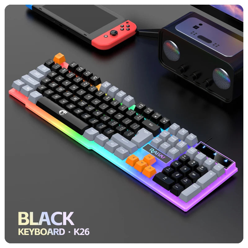 Wired Mechanical Touch Gaming Keyboard and Mouse Set — RGB Backlit Computer Accessories