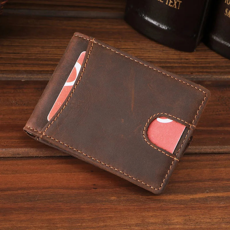 Okli-Rsoe Genuine Leather Money Clip Wallet — Vintage Magnetic Cash Holder