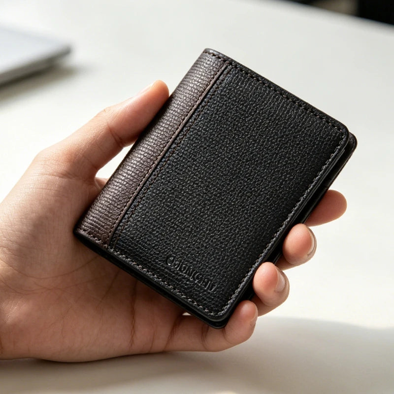SMILEY SUNSHINE Men's Slim Bifold Wallet — Compact PU Leather Card Holder