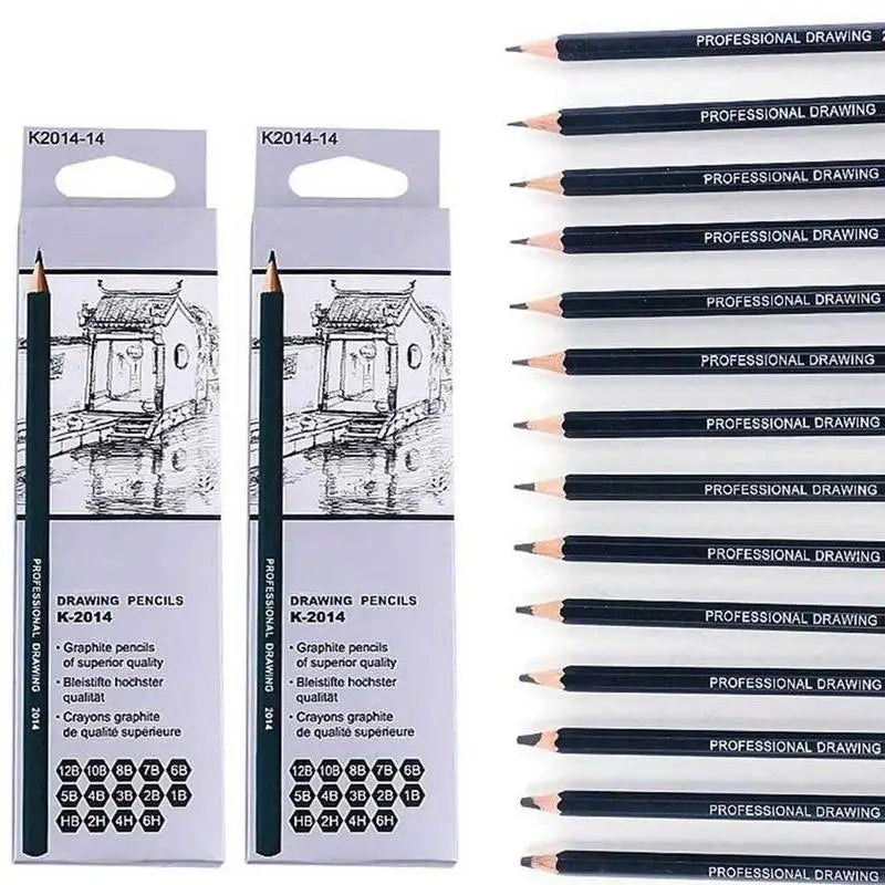 Professional Sketch Pencil Set — 14-Piece Wooden Drawing Kit for Artists