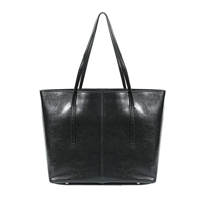 ZENCY Genuine Leather Tote Bag — Large Capacity Shoulder Bag for Work & Travel