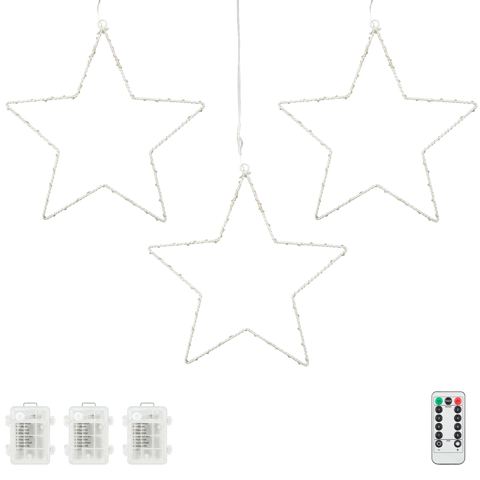 Star Shaped LED Holiday Lights — Warm White Fairy Lights with Remote