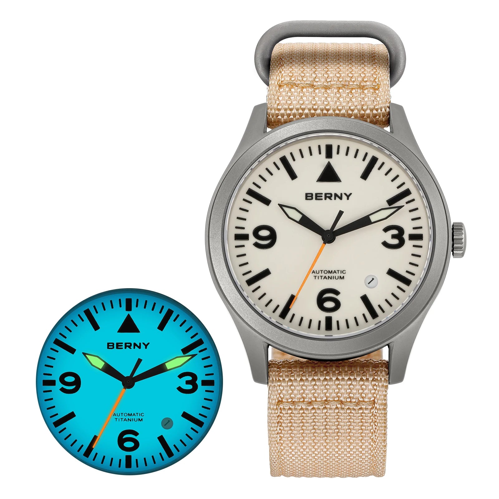 BERNY Full Titanium Automatic Watch — Sapphire Glass & Luminous Aviation Style