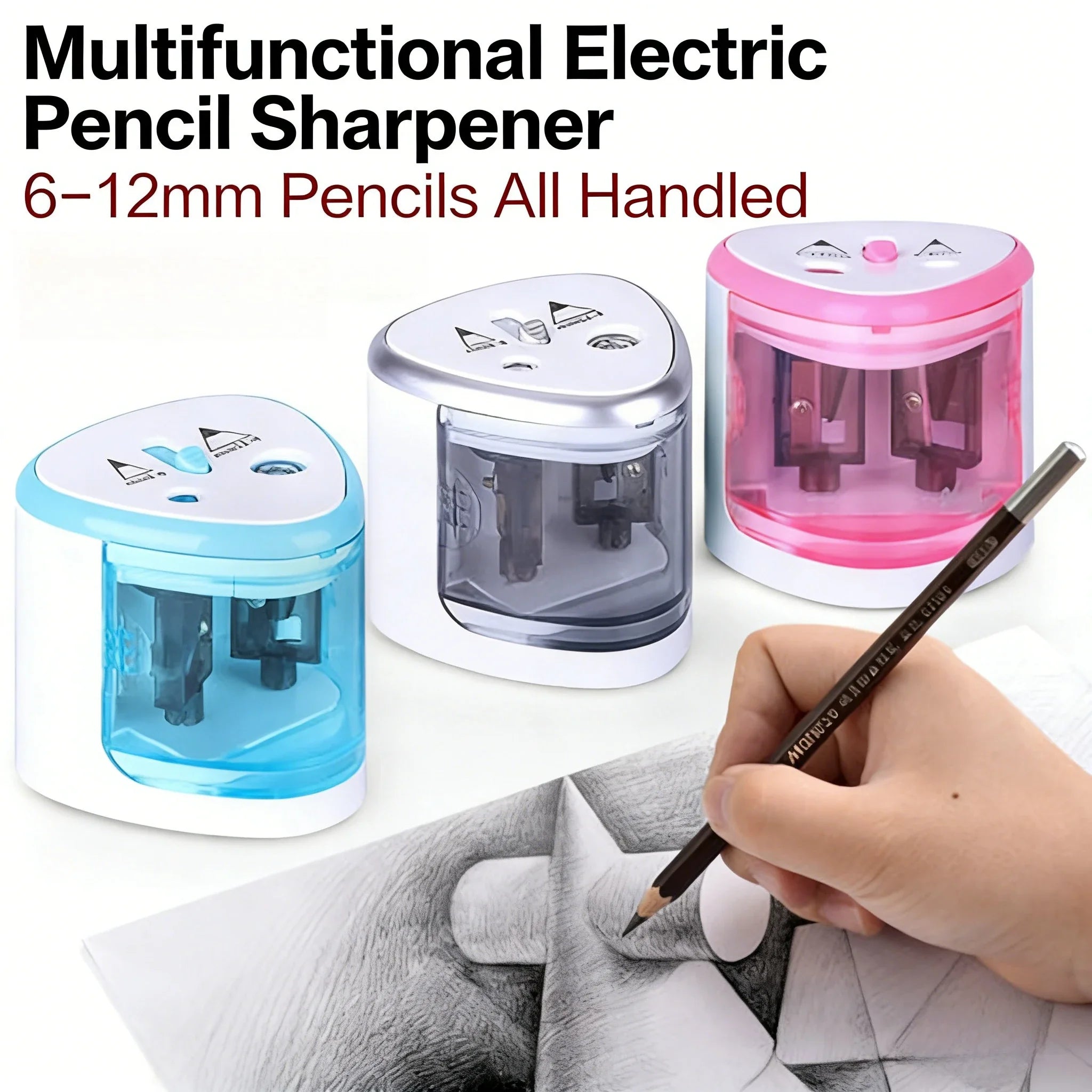 STONEGO Electric Pencil Sharpener — Dual Hole Automatic Shaver for School & Art