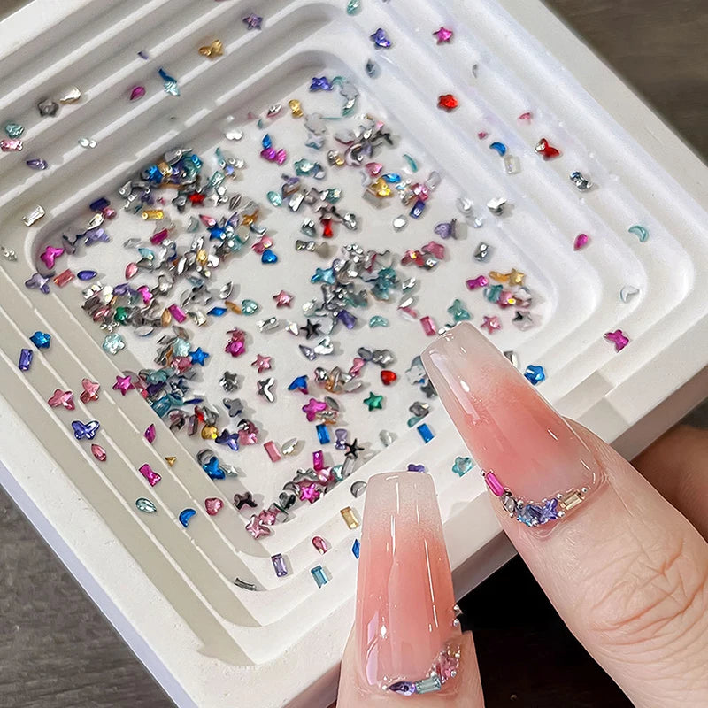 KQDSP Rhinestone Nail Charms — Multi-Shape Shiny Flat Back Gems
