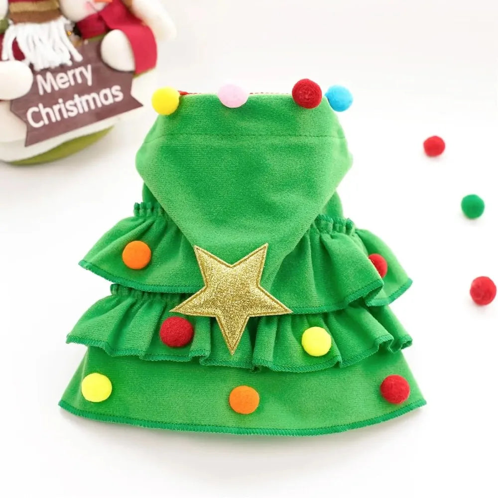 Christmas Tree Pet Cloak and Hat Set — Festive Green Holiday Costume