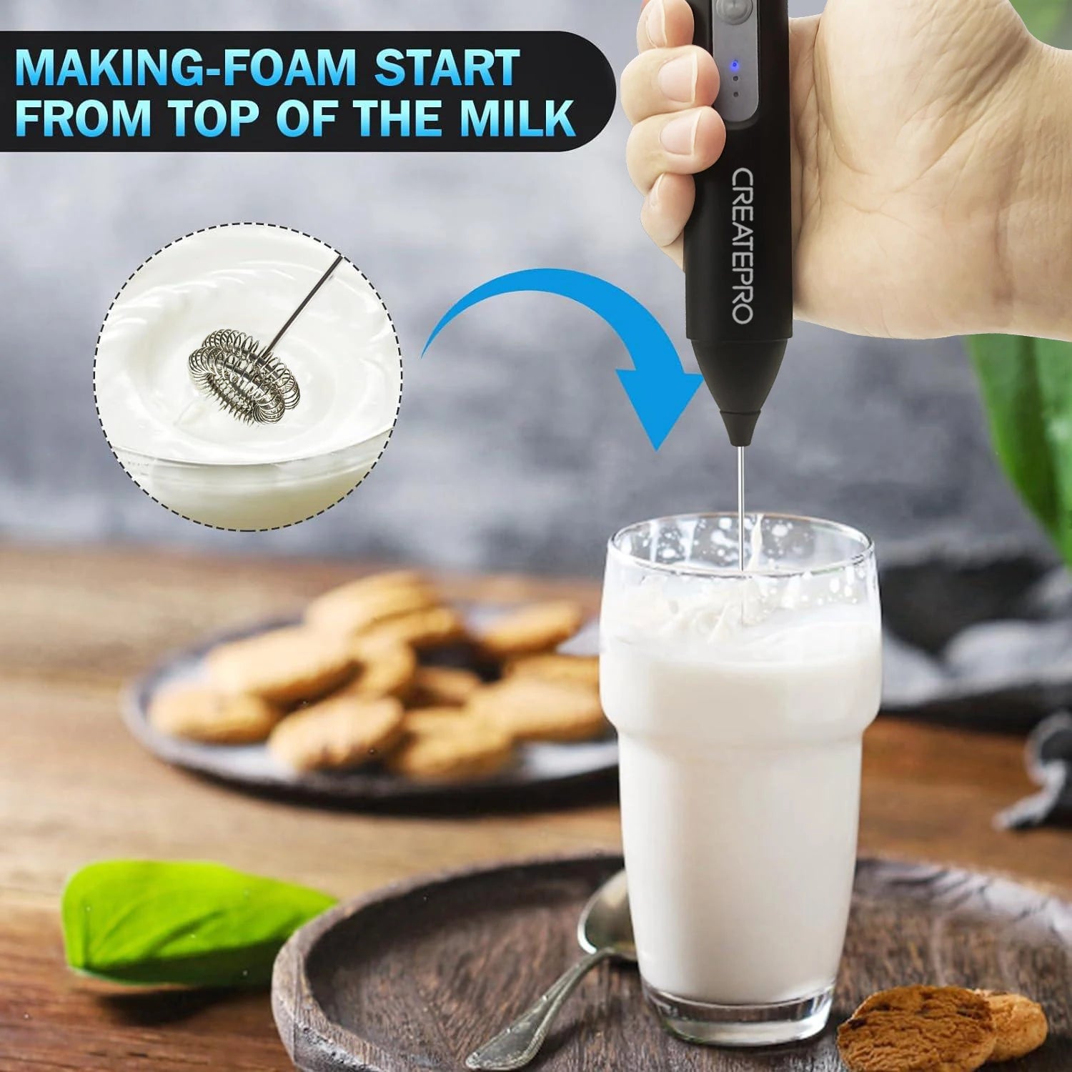 Rechargeable Electric Milk Frother — Handheld Automatic Foam Maker