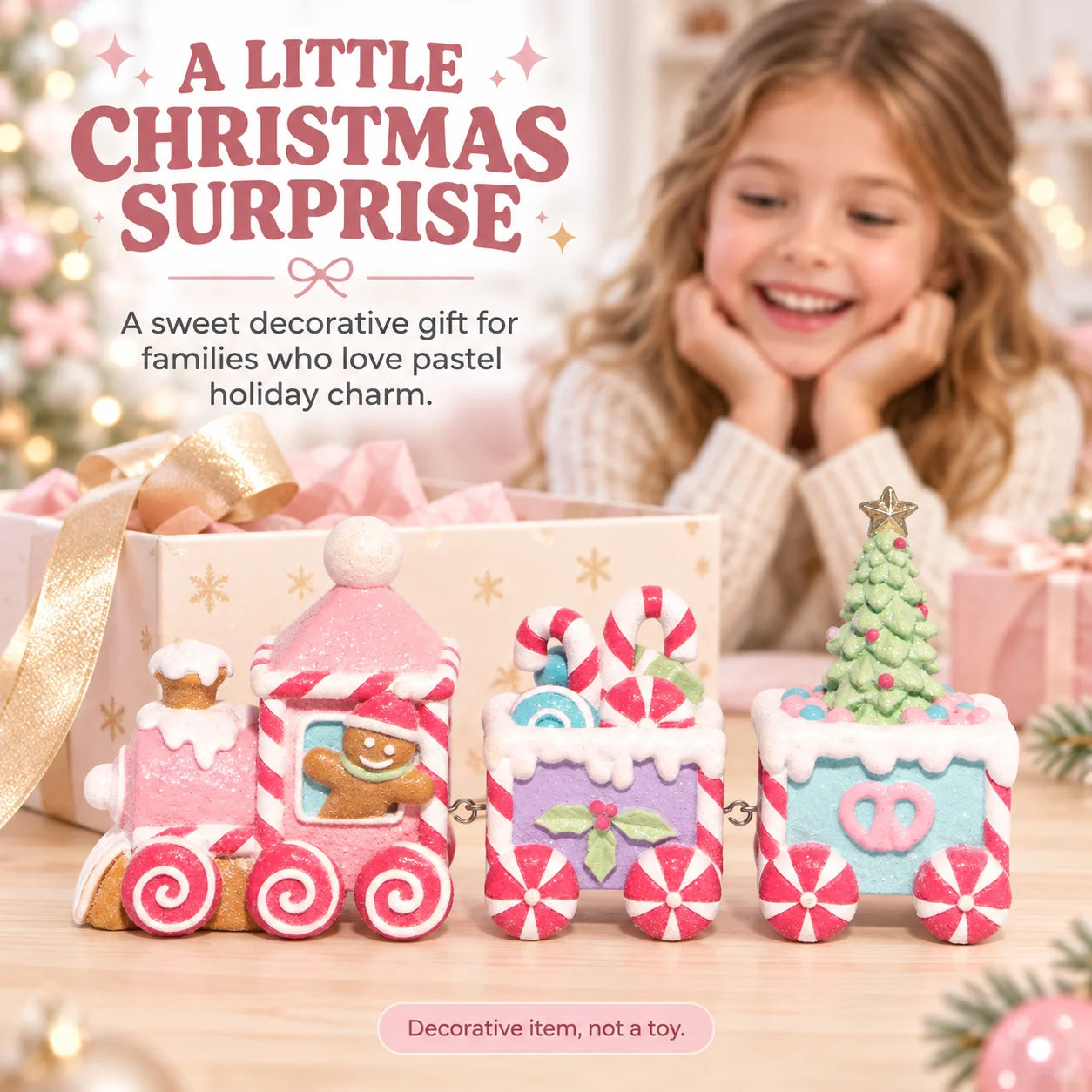 Hodao Gingerbread Christmas Train Set — 3-Piece Sweet-Themed Resin Figurine