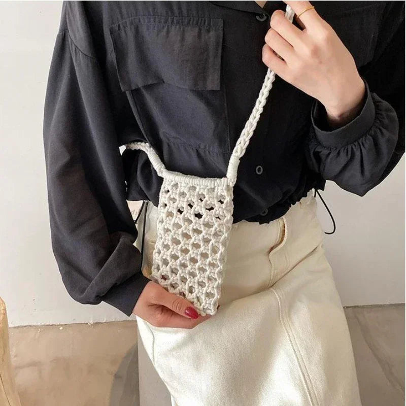 dawndesslo Woven Crochet Crossbody Phone Bag — Lightweight Braided Shoulder Purse