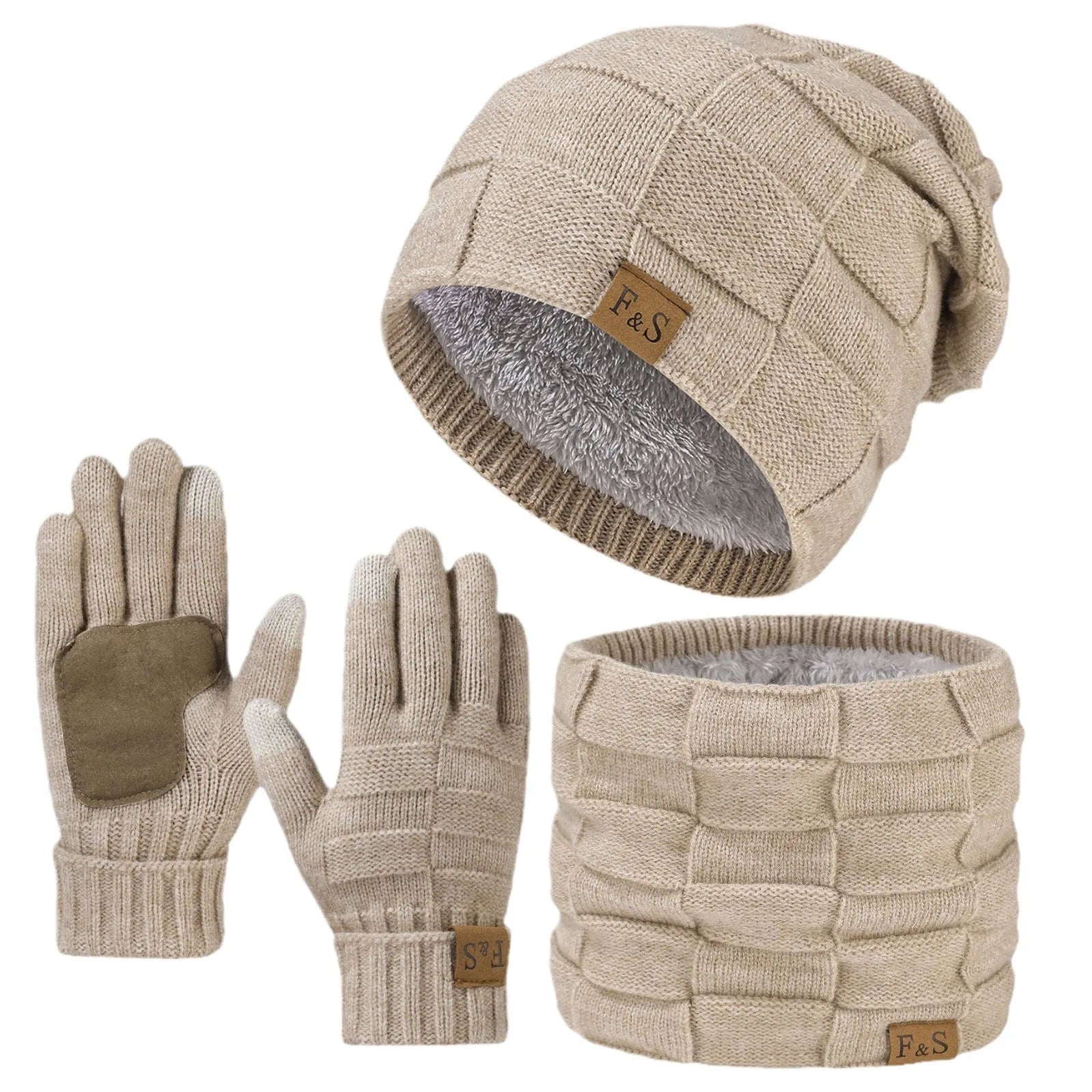 Men's Winter Thermal Set — Fleece Lined Beanie, Scarf, and Gloves