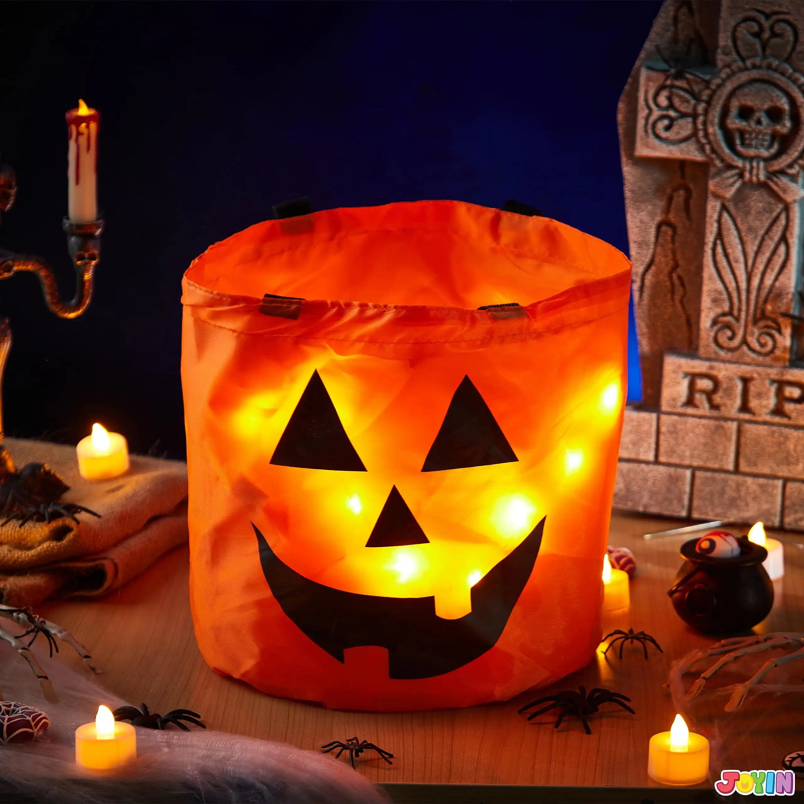 Joyfy LED Pumpkin Candy Buckets — Light-Up Trick or Treat Bags, 2 Pack