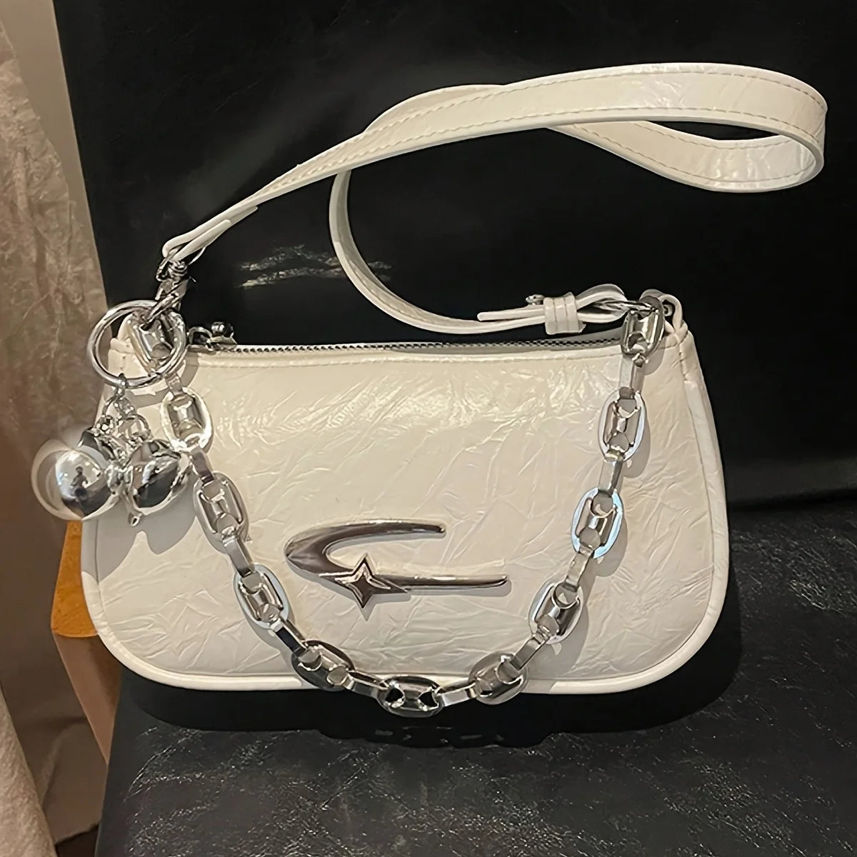 Women's Ruched Crossbody Bag — Elegant Chain Detail Daily Purse
