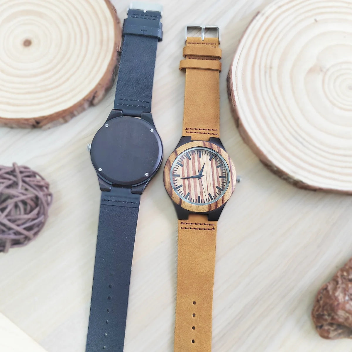 Rainch Vintage Wooden Wrist Watch — Elegant Quartz Timepiece with Leather Strap