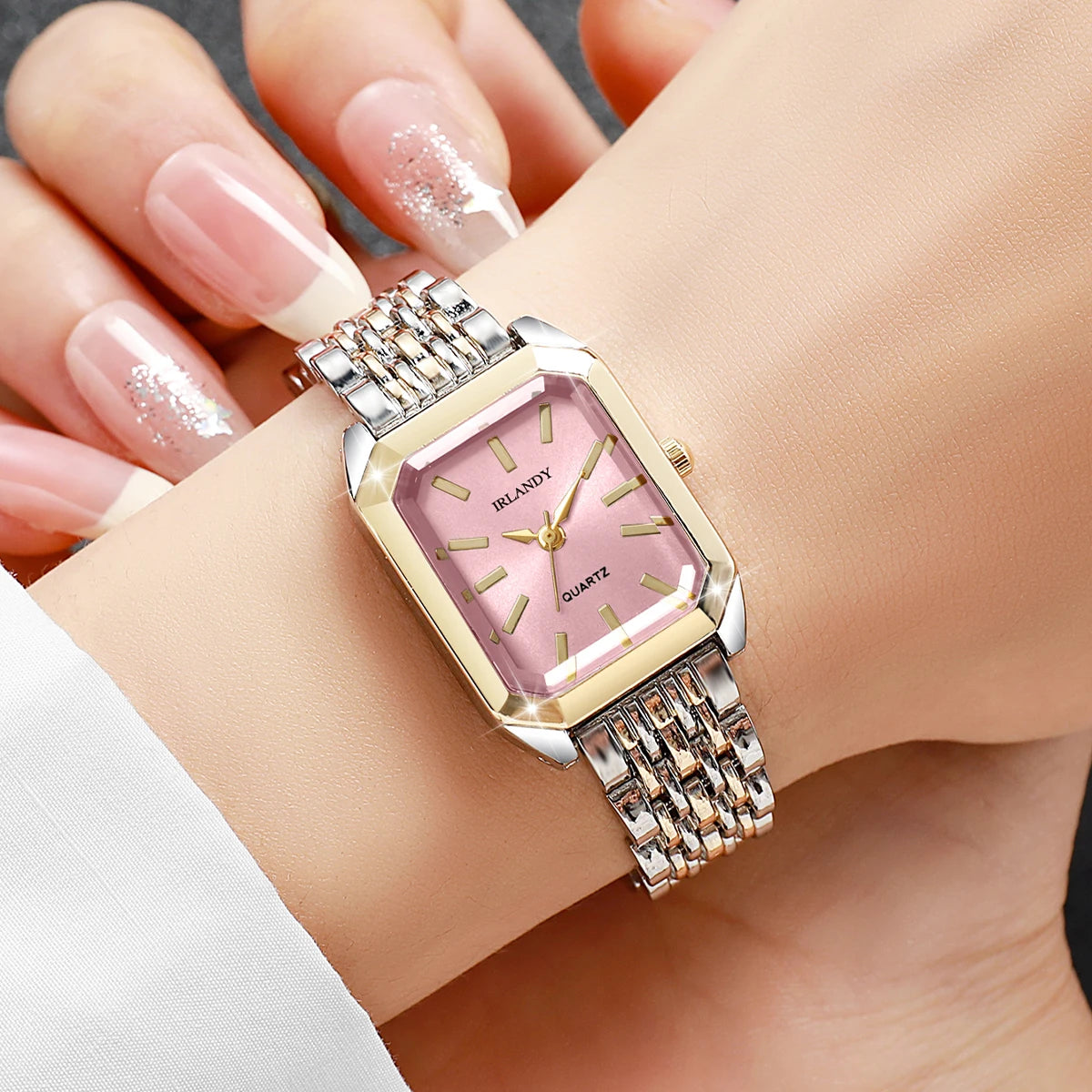 Women's Rectangle Quartz Watch — Elegant Steel Strap Wristwatch