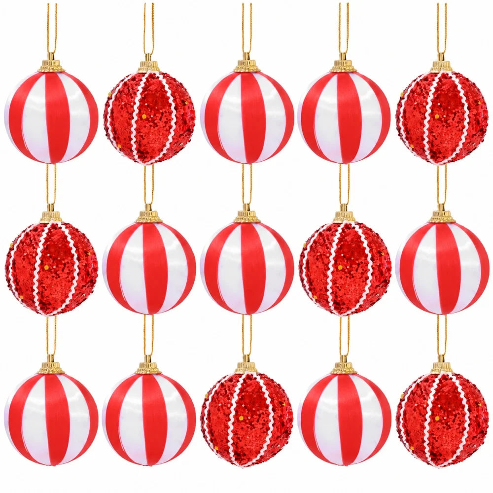 Red and White Christmas Ornament Set — 15 Piece Decorative Ball Pack
