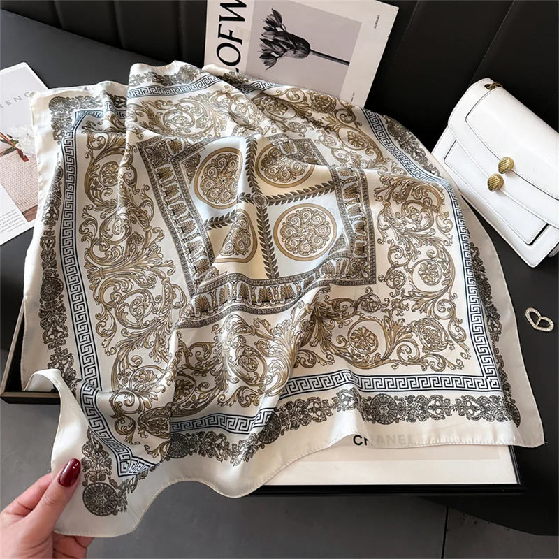 SENAIFEI Printed Silk Scarf — Luxury Square Shawl & Decorative Headband