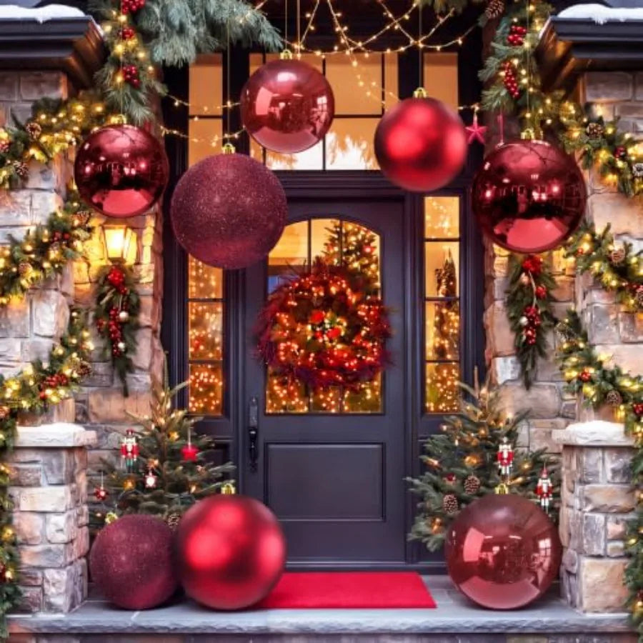 Extra Large Glass Christmas Ornaments — Wine Red Glossy Tree Decor