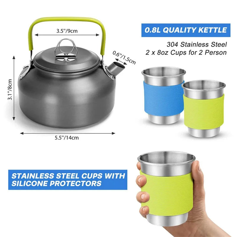 15-Piece Camping Cookware Set — Portable Outdoor Cooking Kit for Hiking