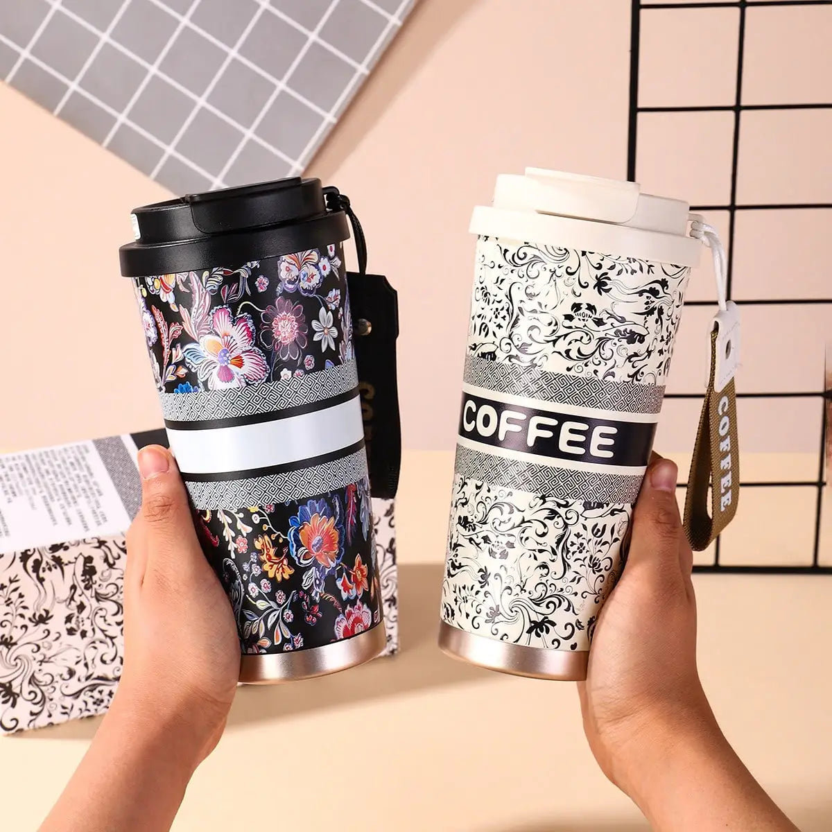 Insulated Stainless Steel Coffee Tumbler — Leakproof Travel Mug with Lanyard