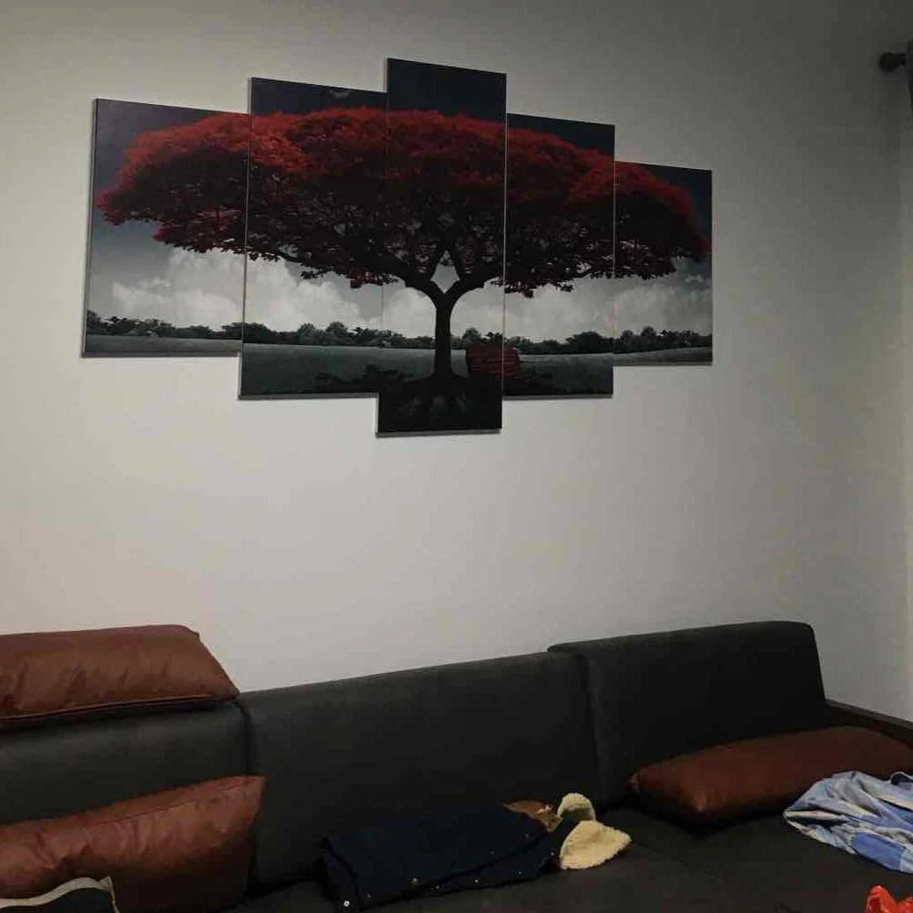 Modern Lucky Tree Canvas Wall Art — 5-Piece Set of Unframed Posters