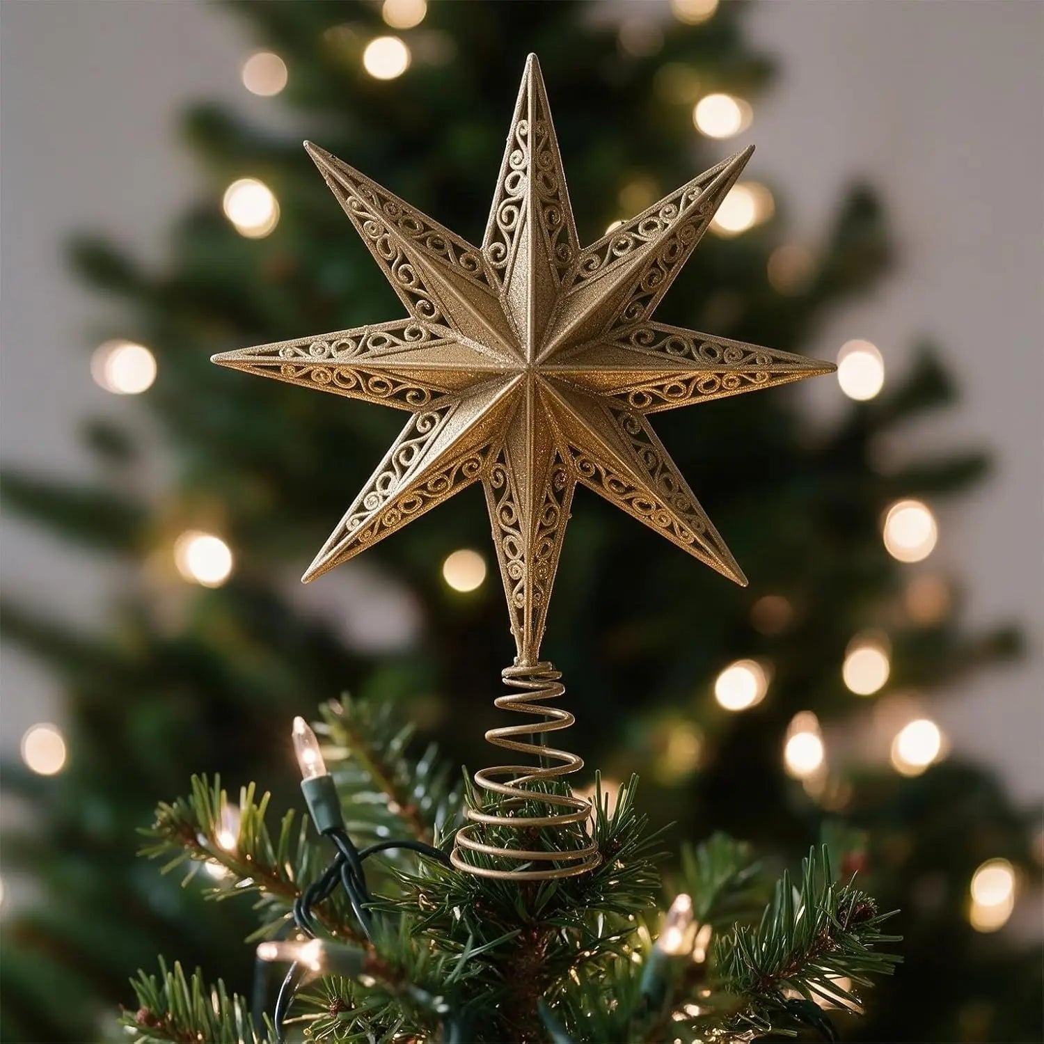 Garvee Golden Star Christmas Tree Topper — Glittering Hollow-Carved Decor