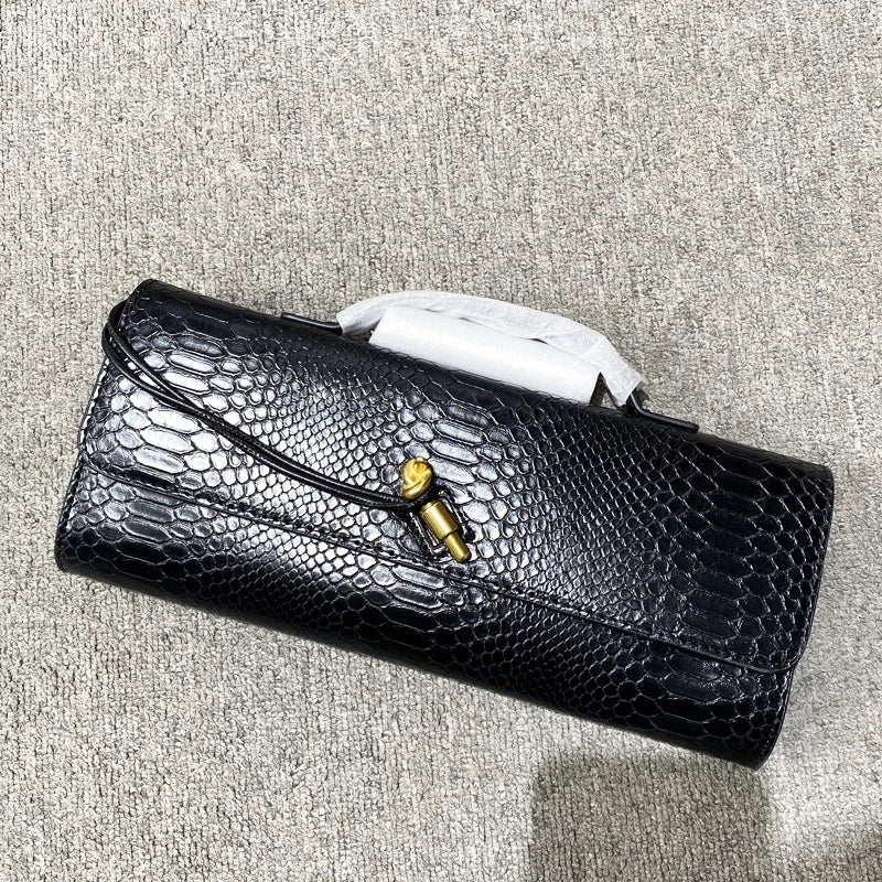 Elegant Snake Pattern Clutch Bag — Sequined Evening Handbag with Top Handle