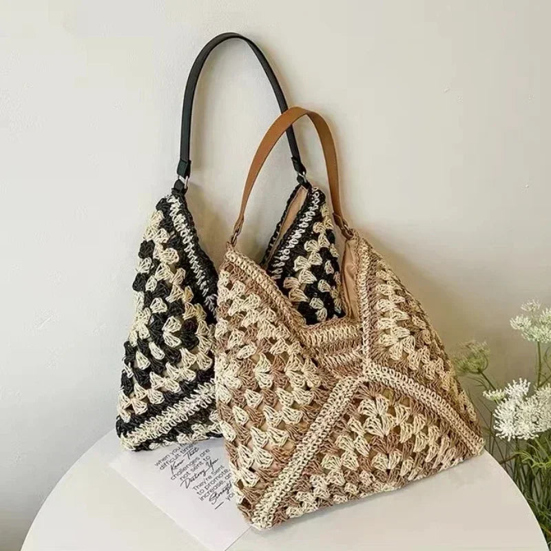 SMHXIANGQIANJIN Woven Straw Shoulder Bag — Elegant Summer Beach Tote