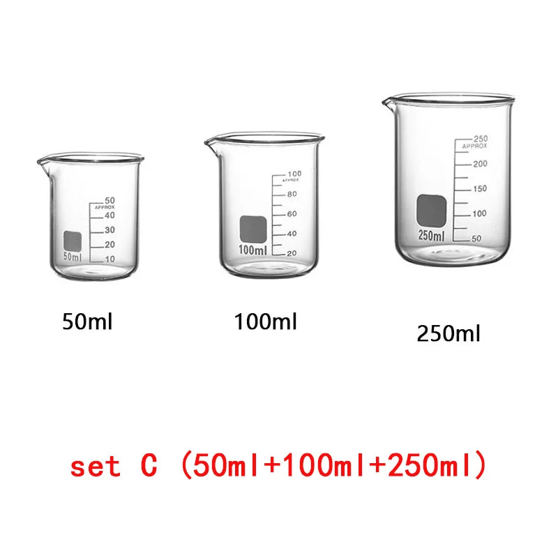 YWDL 3-Piece Glass Measuring Cup Set — Heat-Resistant Borosilicate Beakers