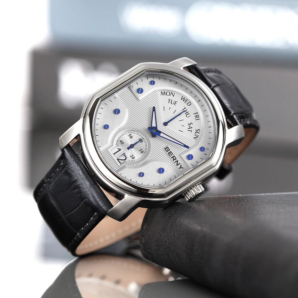BERNY Tonneau Classic Men's Watch — Luxury Quartz with Sapphire Crystal