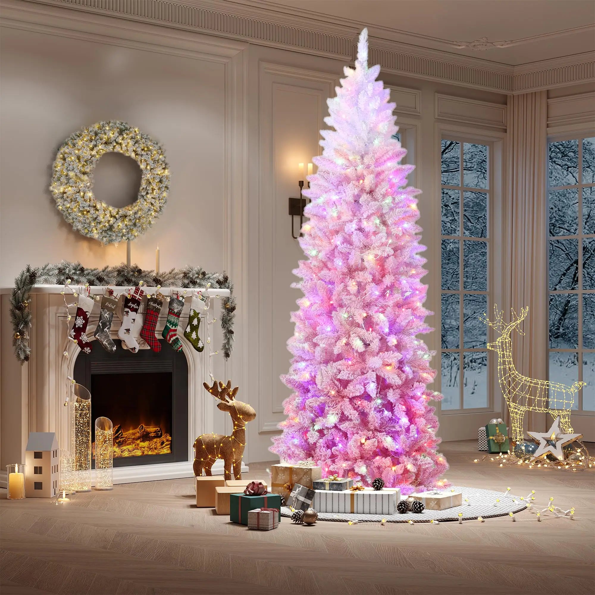 GAOMON 6ft Slim Pencil Christmas Tree — Pink and White Gradient Ombre Decor