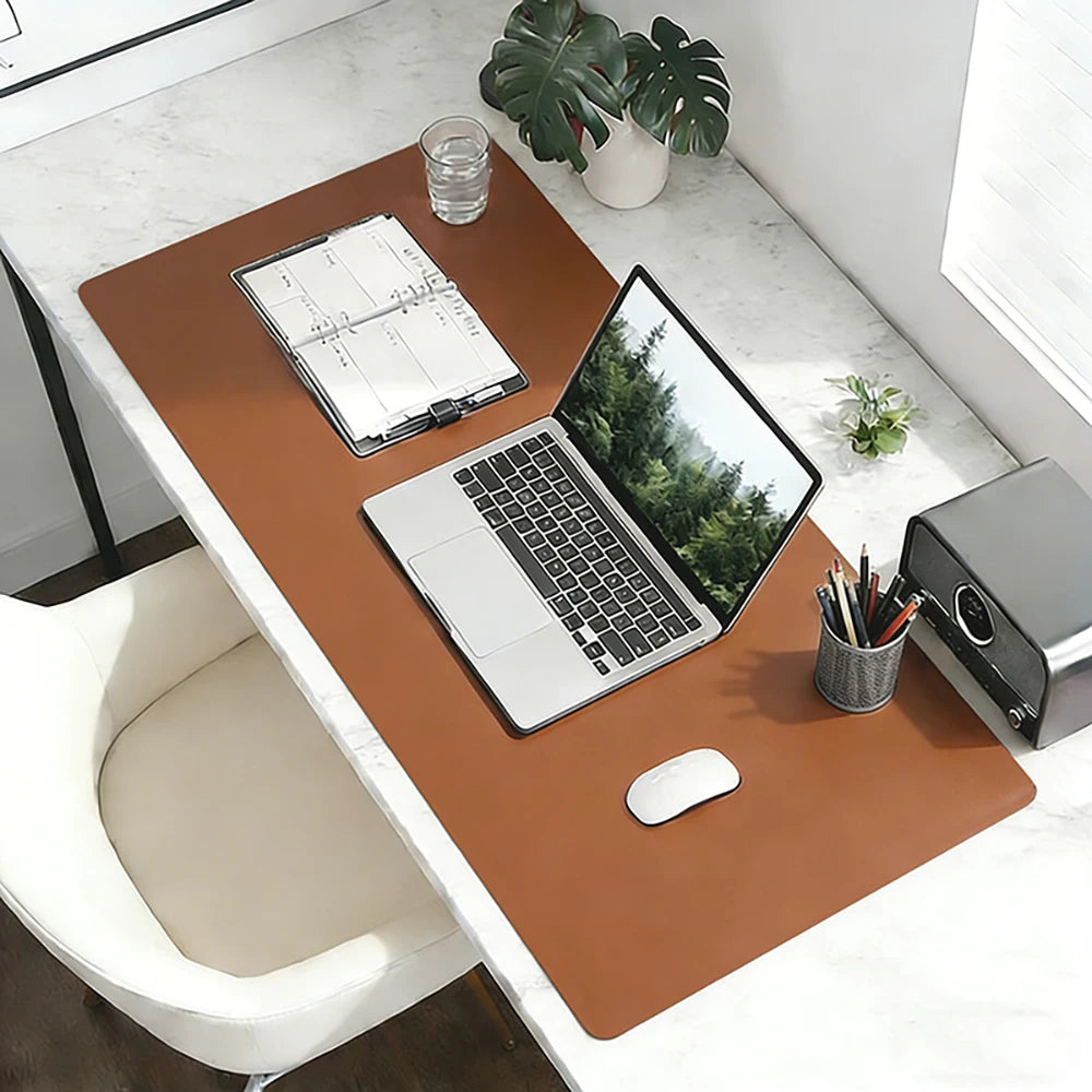 Large Brown Leather Desk Mat — Waterproof Workspace Protector