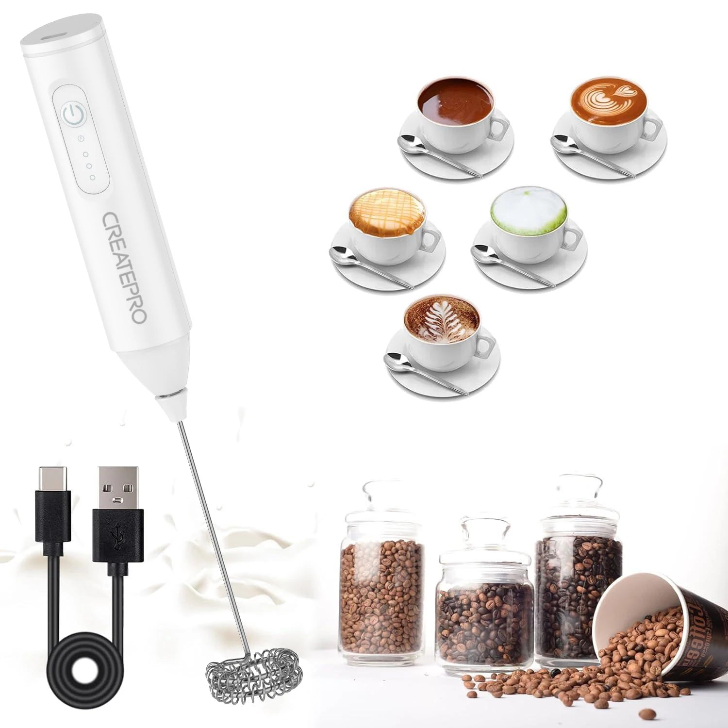 Rechargeable Electric Milk Frother — Handheld Automatic Foam Maker