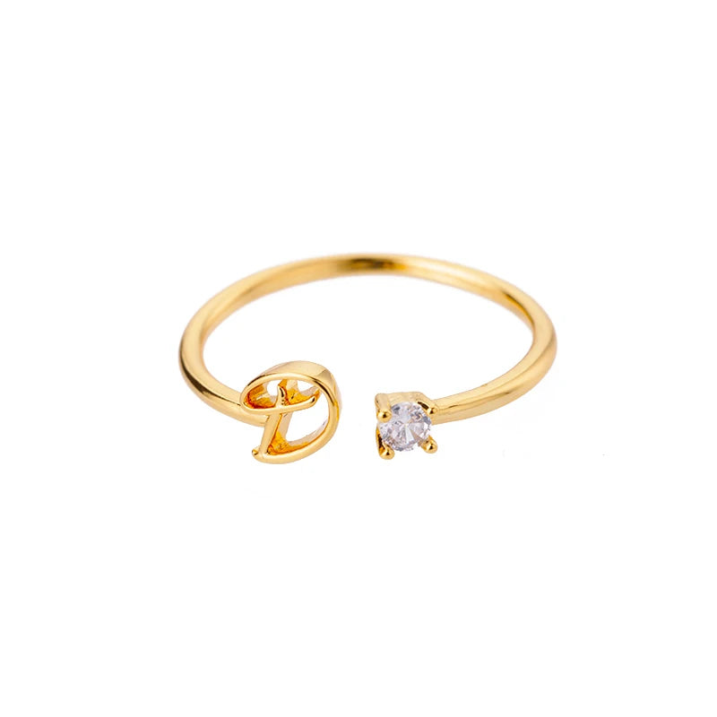 ICFTZWE Zircon Initial Letter Rings — Adjustable Stainless Steel Jewelry