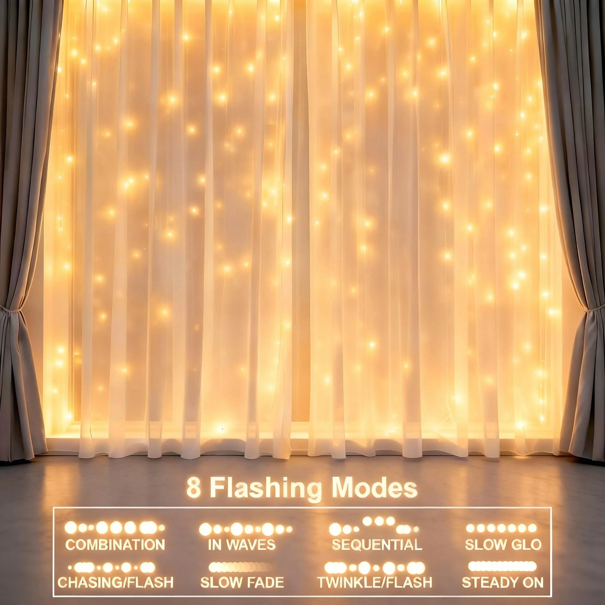 8-in-1 USB Curtain String Lights — Remote Controlled LED Decor