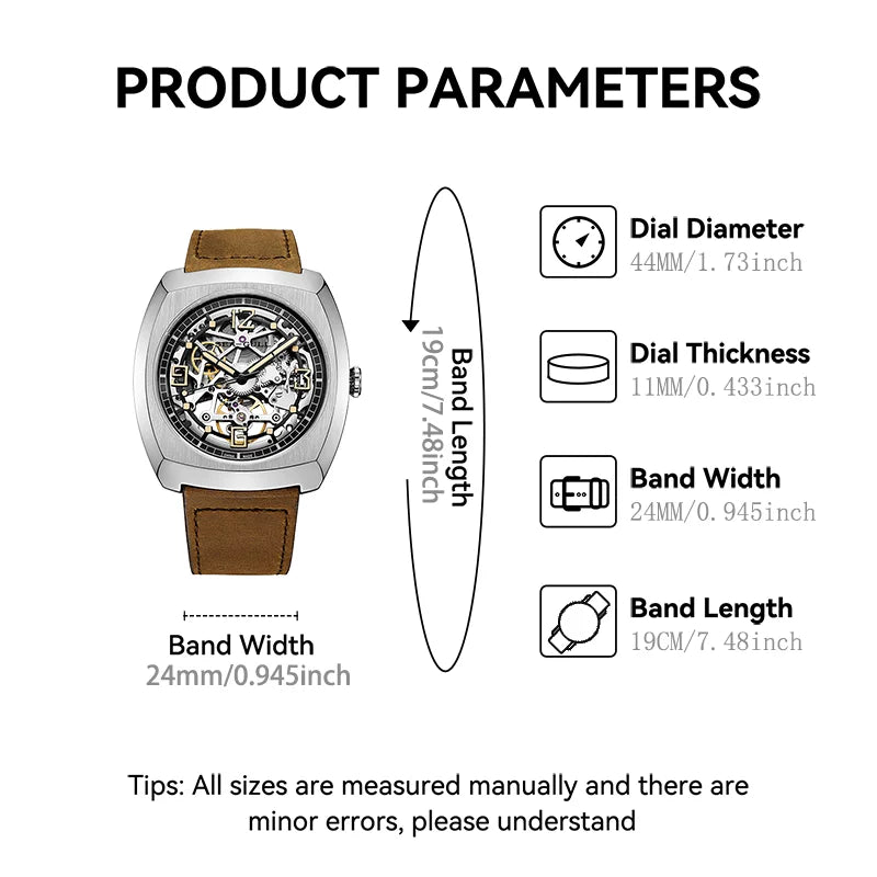 Sea-Gull Tonneau Skeleton Watch — Automatic Mechanical Men's Wristwatch